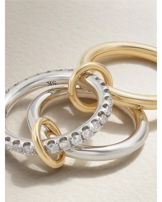 Spinelli Kilcollin Metallic Taurus Set Of Three 18-Karat And Sterling Diamond Rings