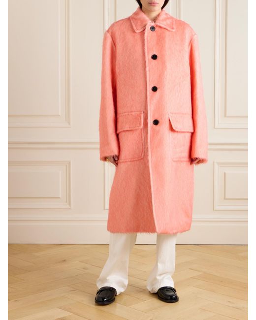 Dries Van Noten Pink Brushed Alpaca, Cotton And Wool-Blend Coat