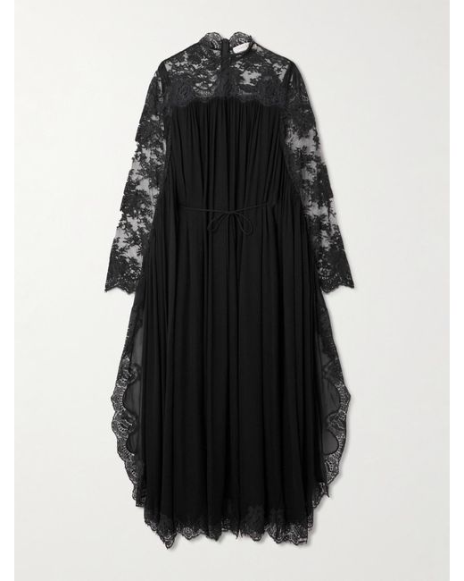 Zimmermann Black Midikleid Aus Crêpe Mit Spitzeneinsätzen Und Raffungen