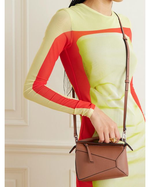 Loewe Brown Puzzle Edge Mini Textured-Leather Shoulder Bag