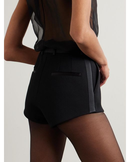 Dolce & Gabbana Black Satin-Trimmed Wool-Blend Shorts