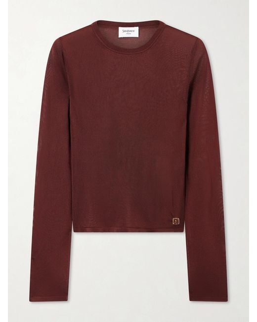 Saint Laurent Red Cassandre-Embellished Knit T-Shirt