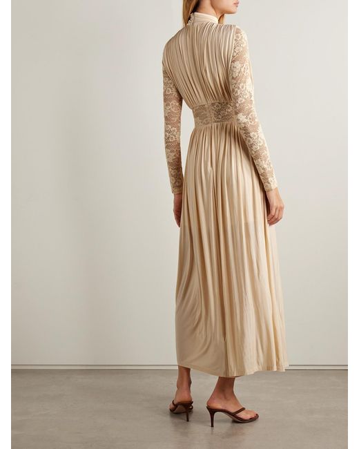 Zimmermann Natural Ruched Stretch-Jersey And Lace Maxi Dress
