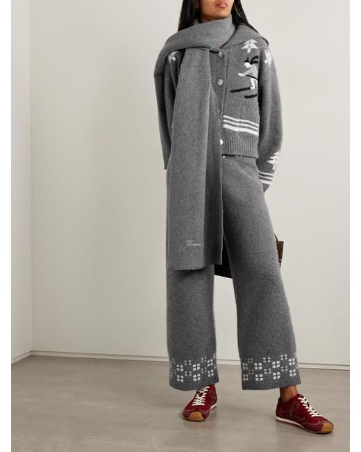 Calle Del Mar Gray Winter Fair Isle Cashmere Wide-Leg Pants