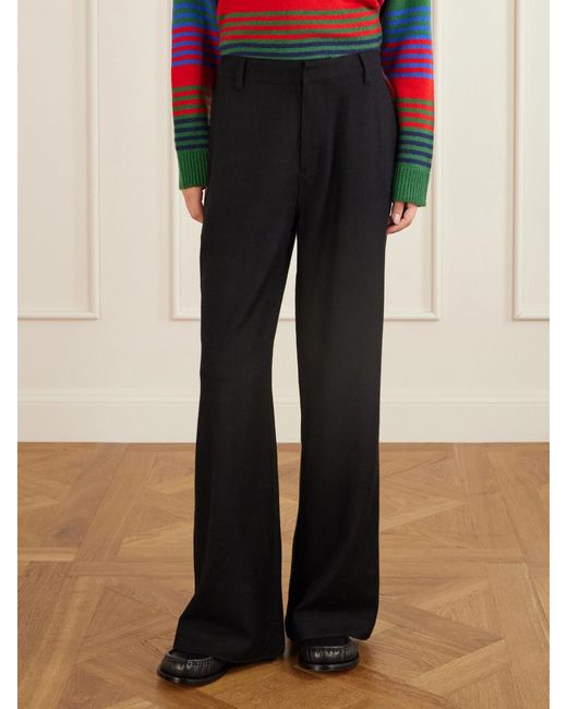 The Elder Statesman Black Cashmere And Wool-Blend Twill Wide-Leg Pants