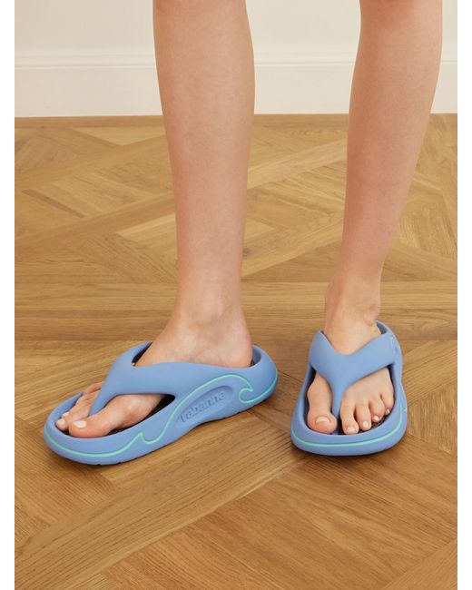 Rabanne Blue 3D Logo-Embossed Thong Sandals