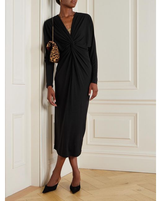 Anine Bing Black Mathilde Twist-Front Jersey Midi Dress