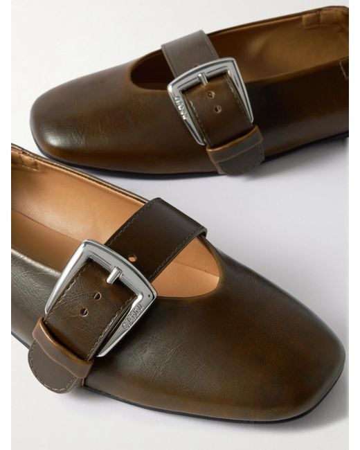 Ganni Brown Buckle Strap Ballerinas