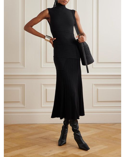 Proenza Schouler Black Federica Layered Ribbed-Knit Midi Dress