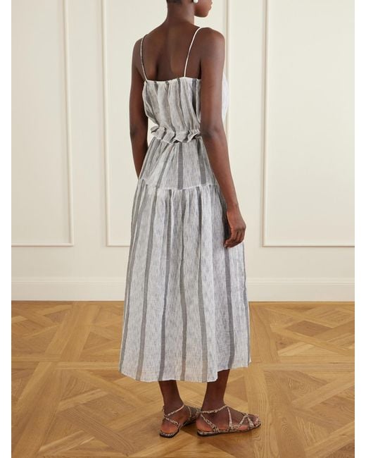 Ulla Johnson White Cara Bead-Embellished Striped Cotton Coverup