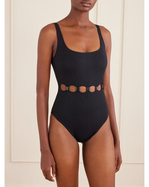 Eres Black Cutout Embellished Swimsuit