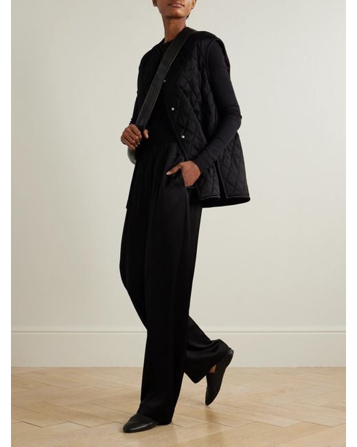 Another Tomorrow Black Jogginghose Mit Geradem Bein Aus Satin Mit Falten