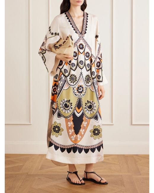 LaDoubleJ Natural Twin Flame Floral-Print Silk-Twill Maxi Dress
