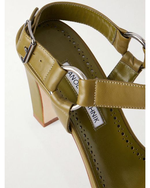 Manolo Blahnik Metallic Miona 90 Leather Sandals
