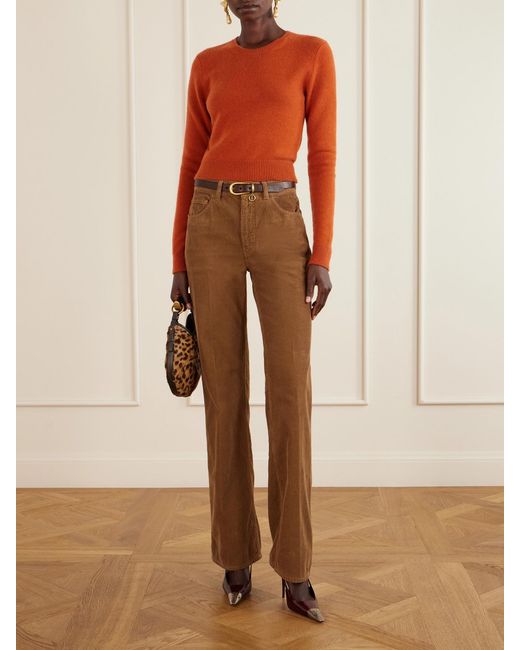 Saint Laurent Brown Cotton-Corduroy High-Rise Flared Pants