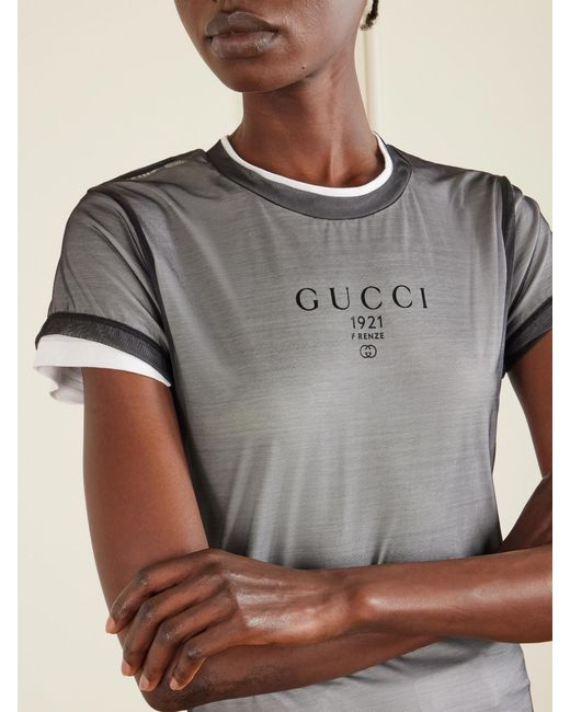Gucci Gray Layered Printed Tulle And Cotton And Modal-Blend Jersey T-Shirt