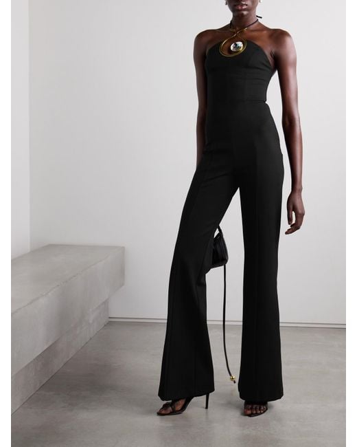 Area White Neckholder-Jumpsuit Aus Jersey Mit Verzierungen