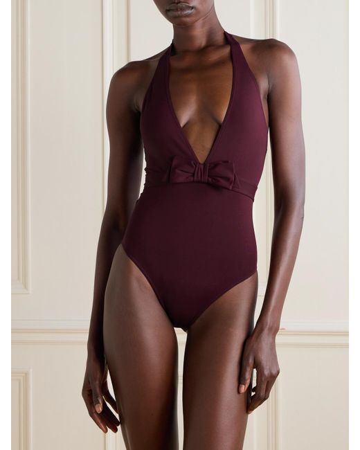 Eres Purple Couture Bow-Detailed Halterneck Swimsuit