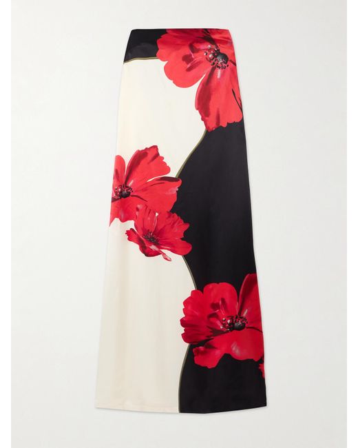 Rebecca Vallance Red Amapola Strapless Floral-Print Silk-Satin Maxi Dress