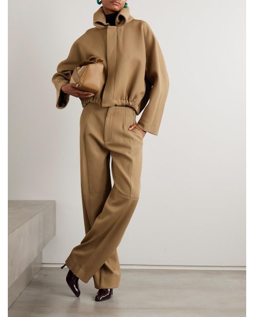 Victoria Beckham Natural Wool-Drill Wide-Leg Pants