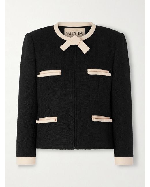 Valentino Garavani Black Bow-Detailed Wool-Blend Tweed Jacket
