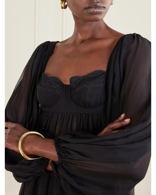 Dolce & Gabbana Black Pleated Lace-Trimmed Silk And Cotton-Blend Voile Mini Dress