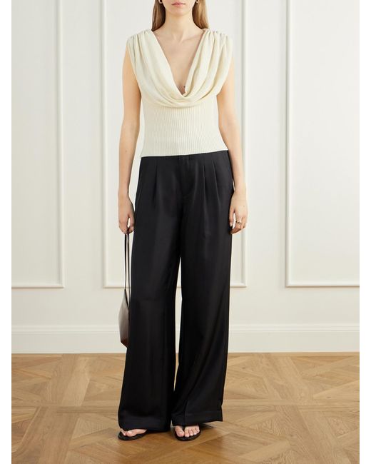 Kallmeyer Natural Meeka Cowl-Neck Cotton-Blend Ribbed Top