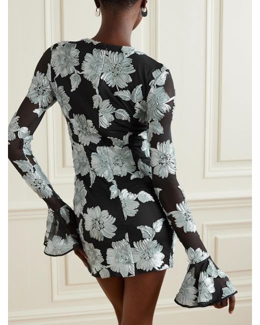 ROTATE BIRGER CHRISTENSEN Gray Floral-Appliquéd Stretch Recycled-Tulle Mini Dress
