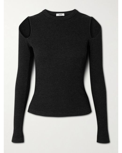 Agolde Black Pierce Cutout Ribbed Jersey T-Shirt