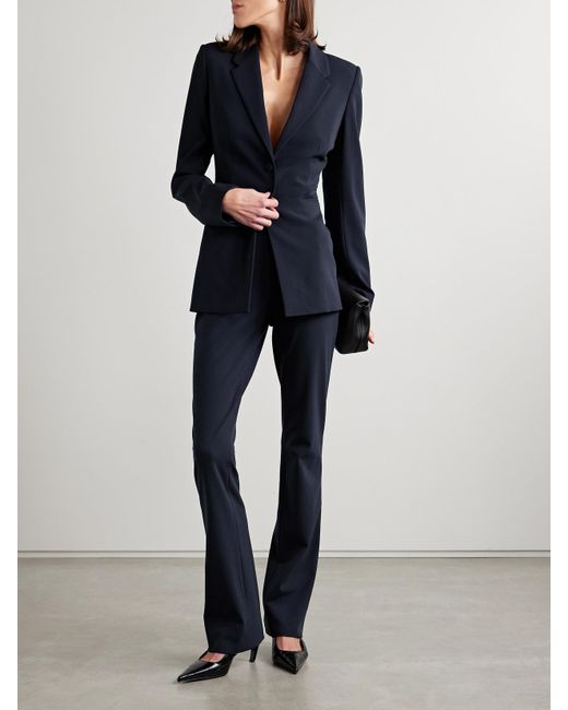 FFORME Blue Jem Wool-Blend Crepe Flared Pants