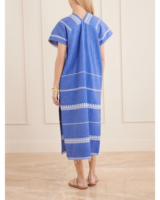 Lemlem Blue Gasira Embroidered Cotton Midi Dress