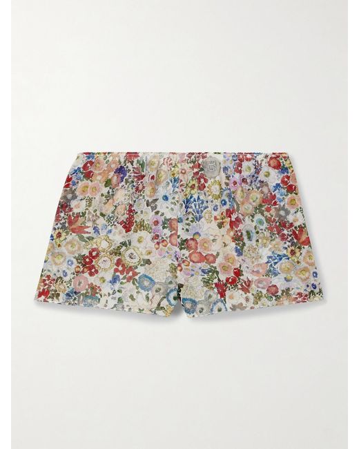 Khaite Metallic Tilly Floral-Print Silk-Chiffon Shorts