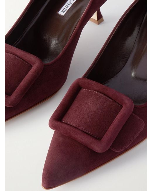 Manolo Blahnik Purple Maysale 50 Buckled Suede Pumps
