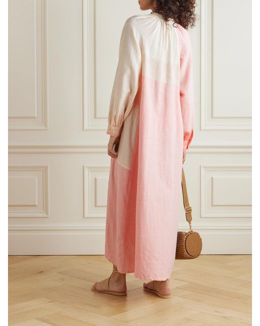 Lemlem Pink Makeda Belted Color-Block Cotton-Blend Maxi Shirt Dress