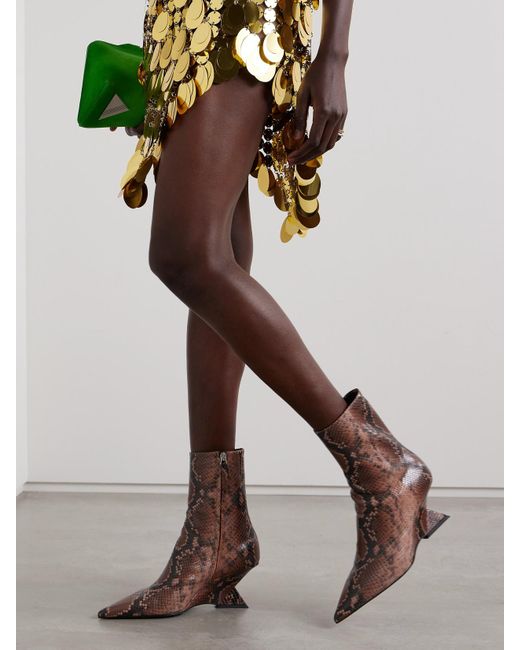 The Attico Brown Cheope Snake-Effect Leather Ankle Boots