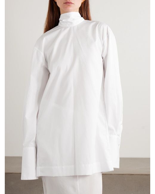 Dries Van Noten White Tie-Detailed Gathered Cotton-Poplin Shirt