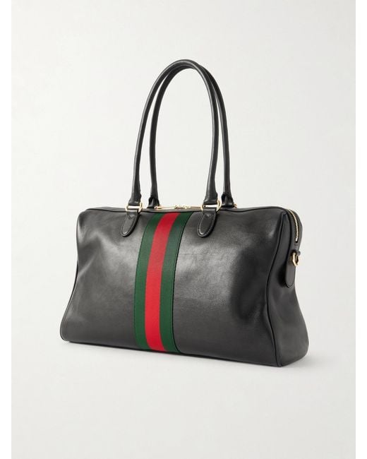 Gucci Black Borsetto Large Webbing-Trimmed Textured-Leather Shoulder Bag