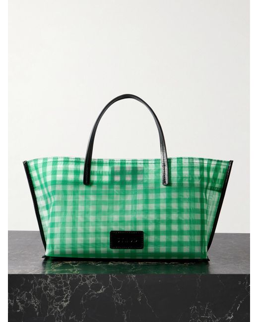 Staud Green Christos Tote Aus Mesh Mit Gingham-Karo Und Lederbesätzen