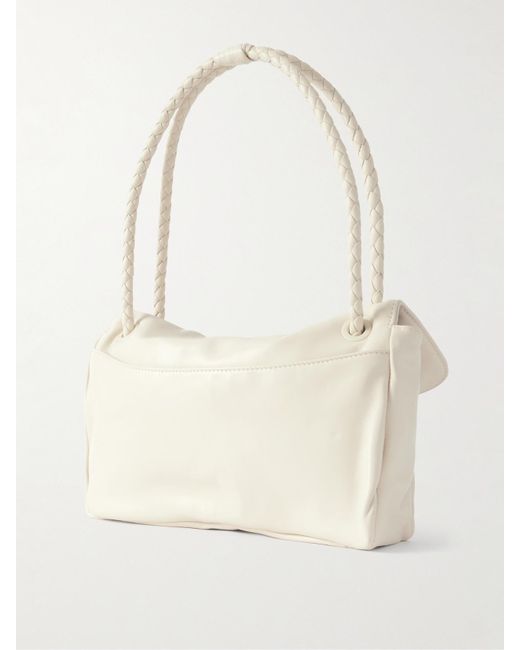 Bottega Veneta Natural Embellished Intrecciato-Trimmed Leather Shoulder Bag
