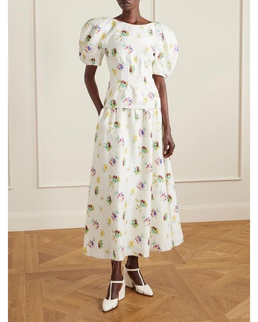 Gabriela Hearst Natural Ayelet Floral-Print Linen-Twill Blouse