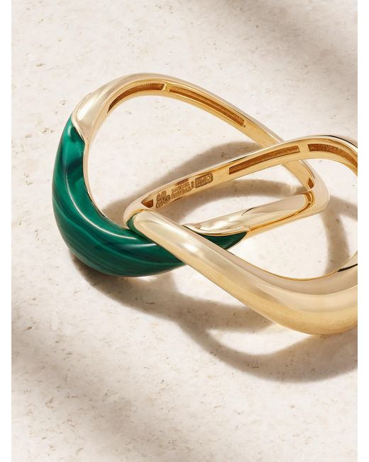 L'Atelier Nawbar Metallic Boa Stackable Set Of Two 18-Karat Malachite Rings