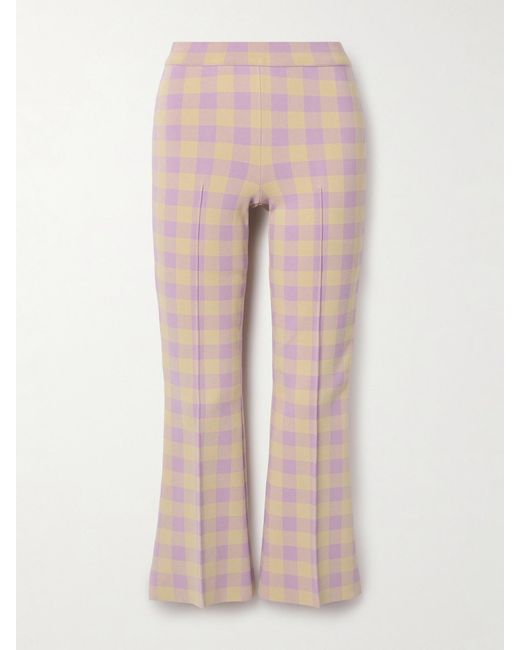 High Sport Pink Kick Cropped Checked Stretch-Cotton Flared Pants