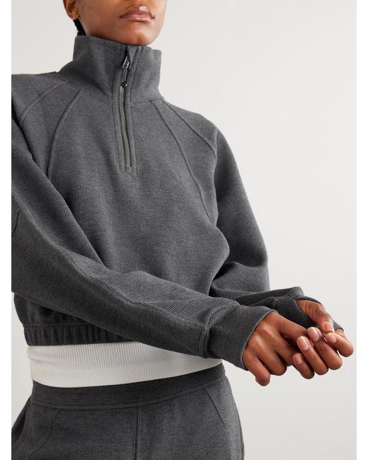 lululemon athletica Gray Verkürzter Rippstrickpullover Aus Waffelstrick Mit Reißverschluss