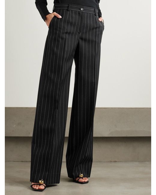 Dolce & Gabbana Black Pinstriped Wool Wide-Leg Pants