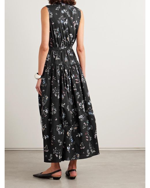 Adam Lippes Black Belted Floral-Print Cotton-Poplin Midi Dress