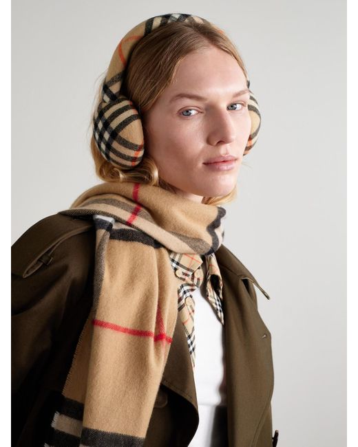 Burberry Natural Checked Wool-Felt Earmuffs