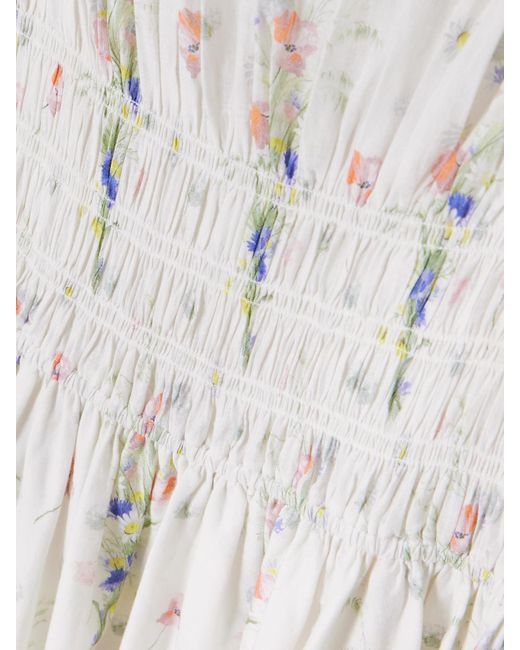 Doen White Quinley Midikleid Aus Biobaumwolle Mit Blumenprint Und Raffungen