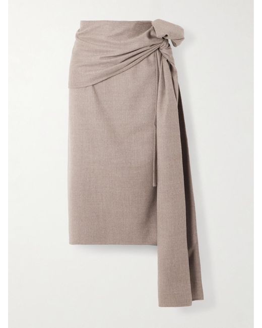 Carven Natural Asymmetric Knotted Wool Skirt