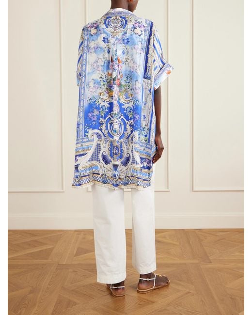 Camilla Blue Oversized Printed Silk Shirt