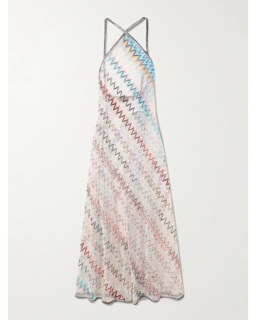 Robe Longue Dos Ouvert En Mailles Crochetées Métallisées À Chevrons Mare Missoni en coloris White